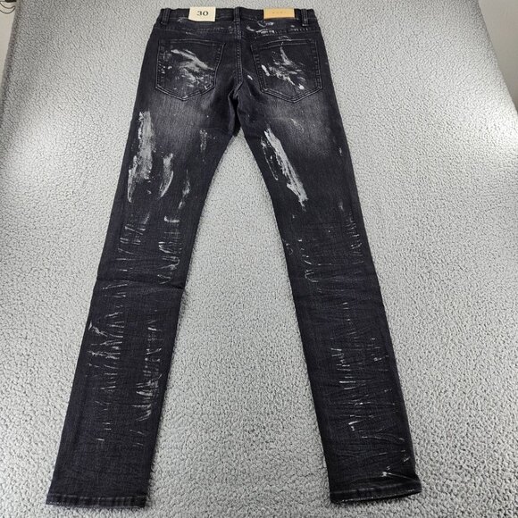 mnml Jeans Mens 30 Black X143 Stretch Denim Distressed Slim Fit Grunge Skater - Picture 12 of 15
